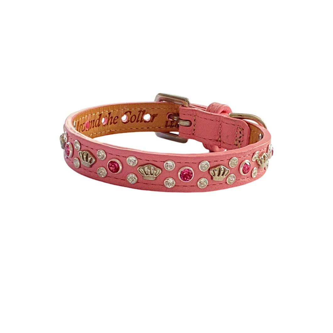 Bella Leather Dog Collar with Jewels and Crowns Cluster Product vendor