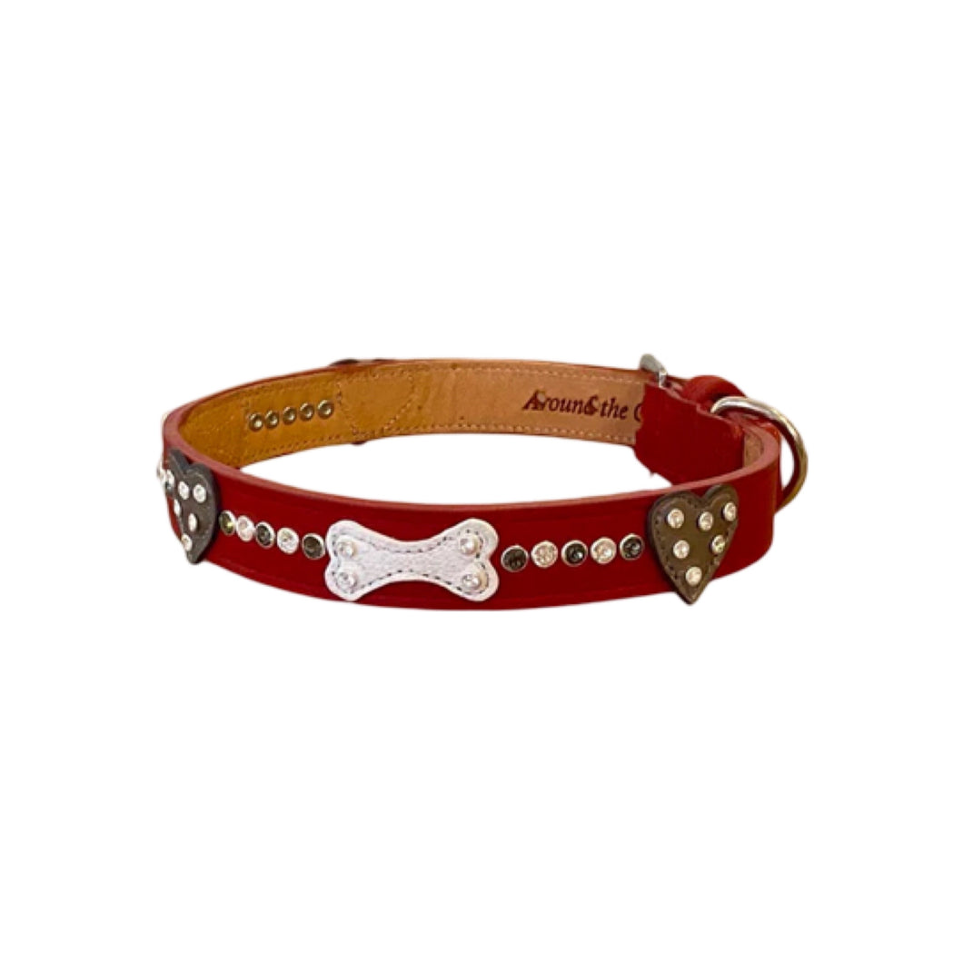 Custom dog collar with bones and hearts