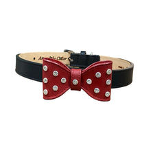 Load image into Gallery viewer, Bow Leather Dog Collar with Crystals on Large Bow Product vendor