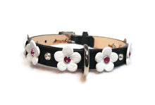 Load image into Gallery viewer, Ellie Flower Leather Dog Collar with Crystals on Flower &amp; Strap Product vendor