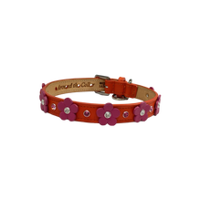 Load image into Gallery viewer, Ellie Flower Leather Dog Collar with Crystals on Flower &amp; Strap Product vendor