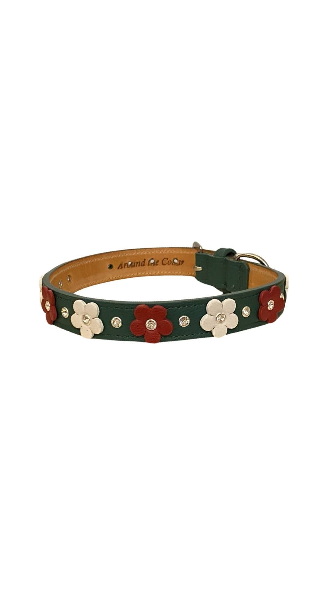 Ellie Christmas Flower Leather Dog Collar with Crystals on Flower & Strap Product vendor