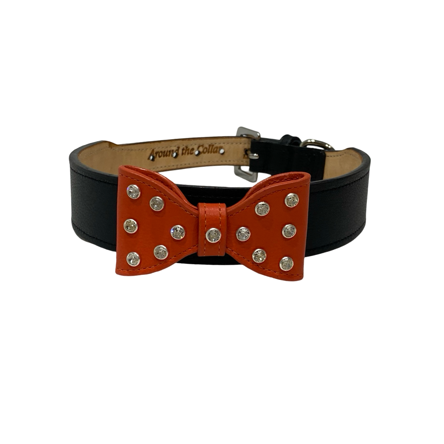 Wider Leather Bow Dog Collar with Crystals on Large Bow Product vendor