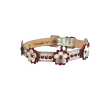 Load image into Gallery viewer, Rumi Flower Leather Dog Collar with 3 Crystals between Flower Product vendor