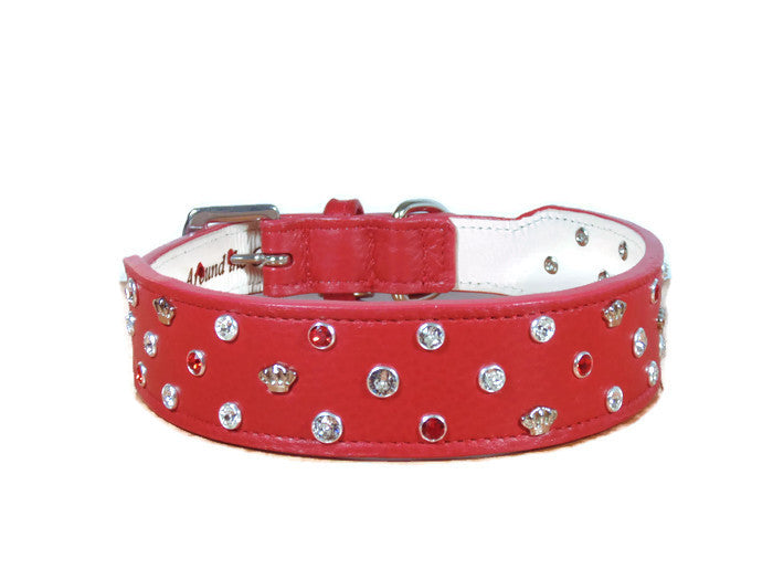 Bella Leather Wide Dog Collar with Austrian Crystals & Nickel Crowns Product vendor