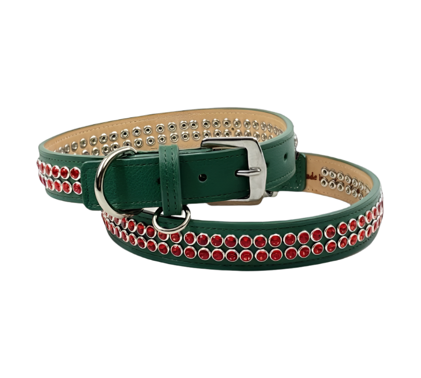 Ava Double Row Austrian Crystal Christmas Leather Dog Collar Product vendor