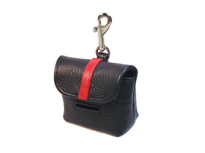 Stripe on Flap of Leather Poop Bag Holder - Around The Collar NY