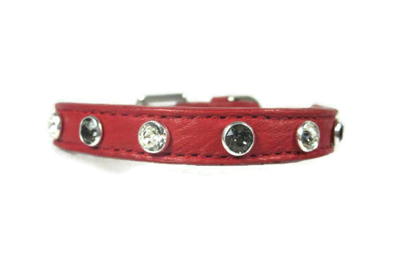 Brie Leather Cat Collar with Alternating Single Row Austrian Crystals WIP Product vendor