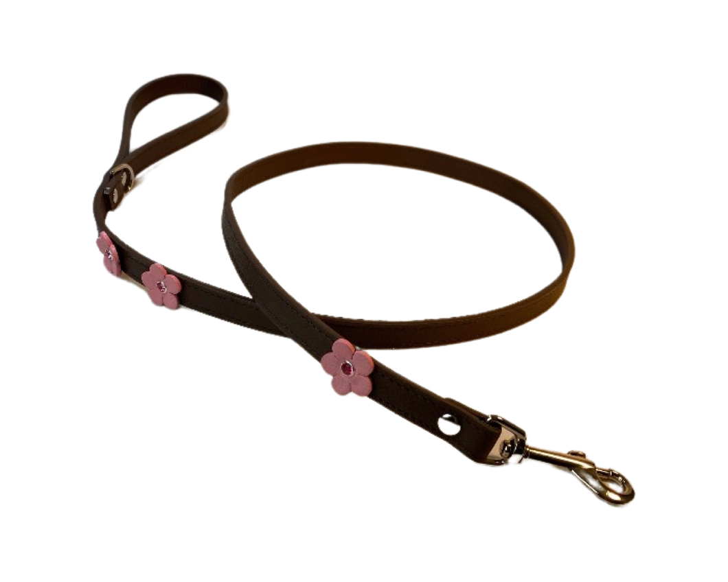 Ellie Leather Dog Leash with 3 Flowers-Crystals on Flower Only Product vendor