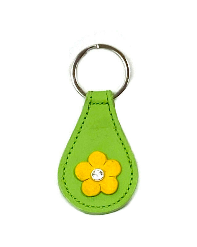 Ellie Leather Key FOB Swarovski Crystal on Flower - Around The Collar NY