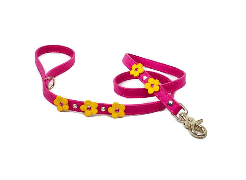 Ellie 5 Flower Leather Leash with Crystals on Flower and Leash Product vendor