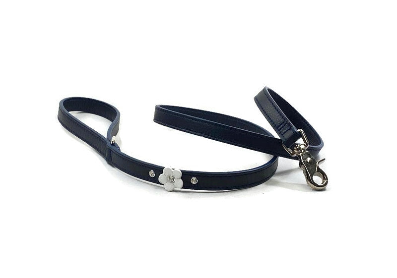 Ellie Leather Leash with Single Flower and Crystals Product vendor